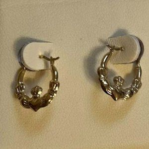 14K Gold Claddagh Hoop Earrings